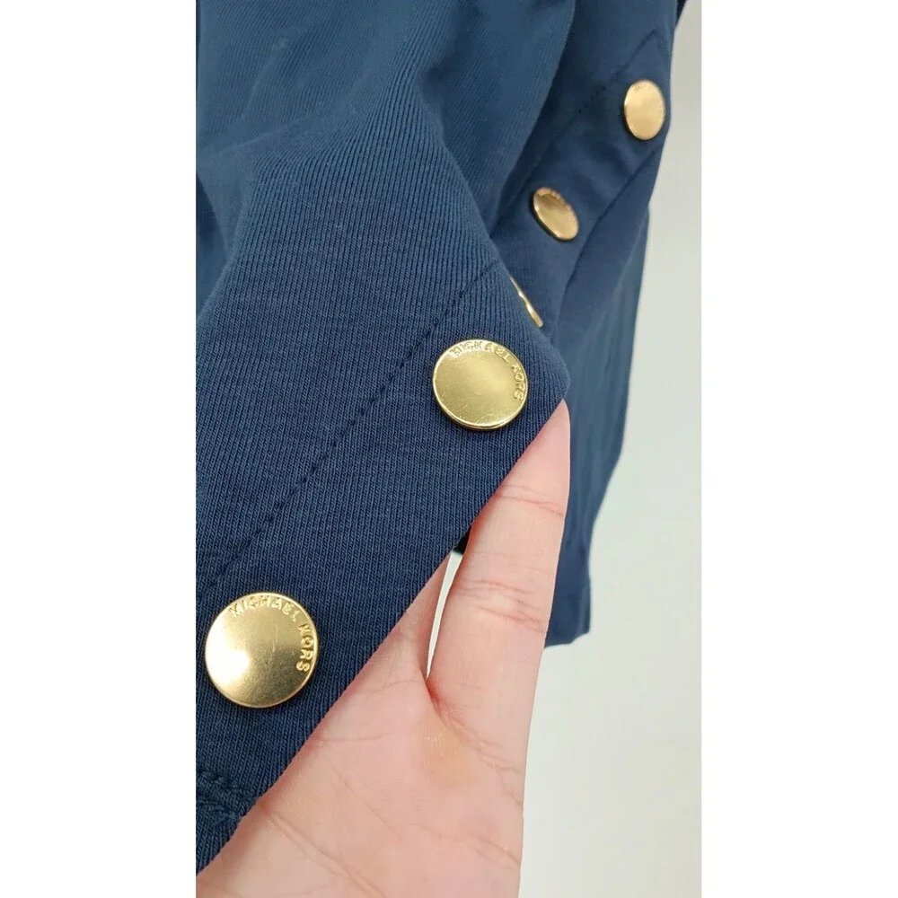 MICHAEL Michael Kors Navy Gold Button Detail Top M | Luxe Minimalist
